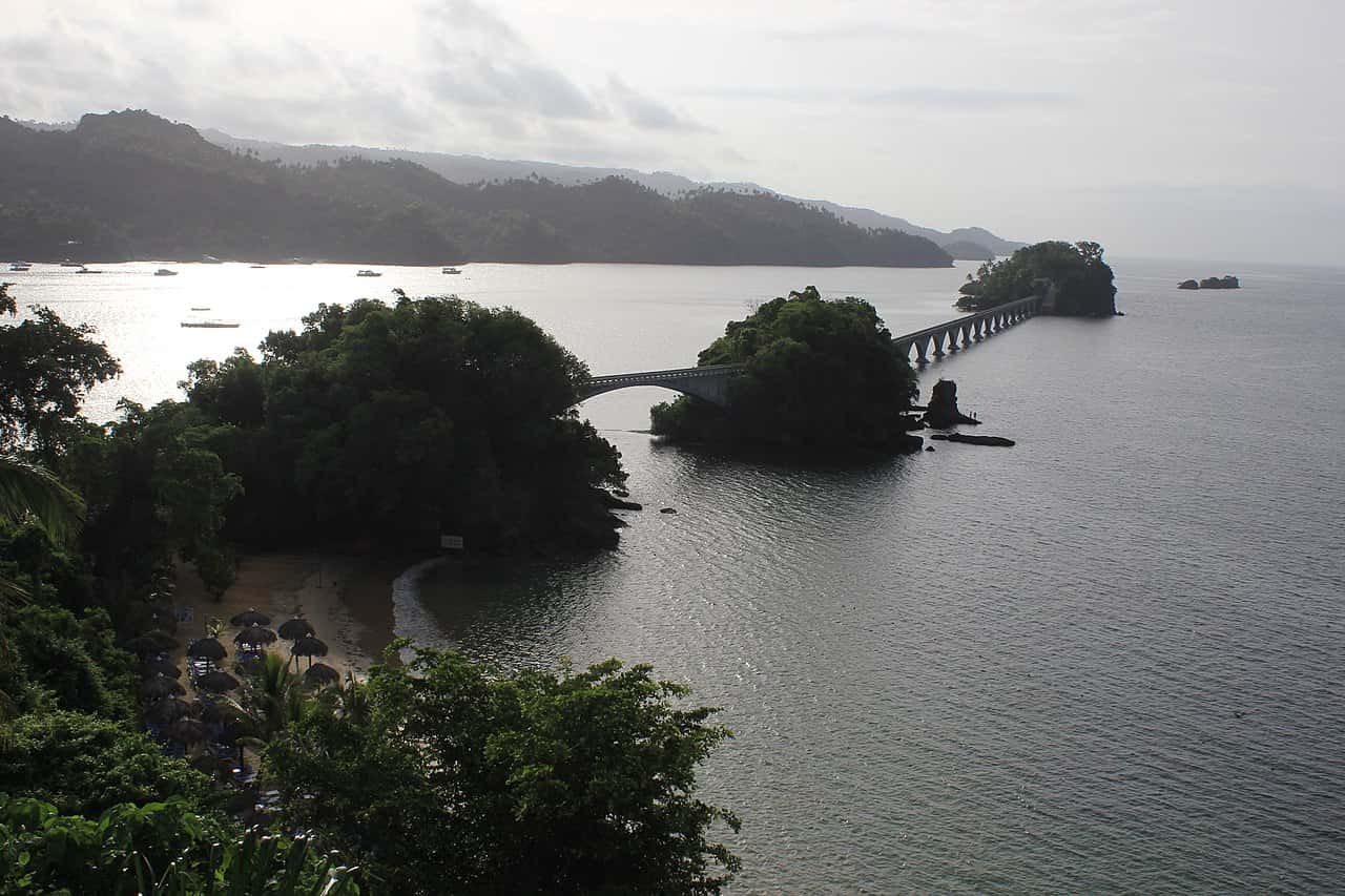 Scenic view of a bridge connecting islands over calm waters