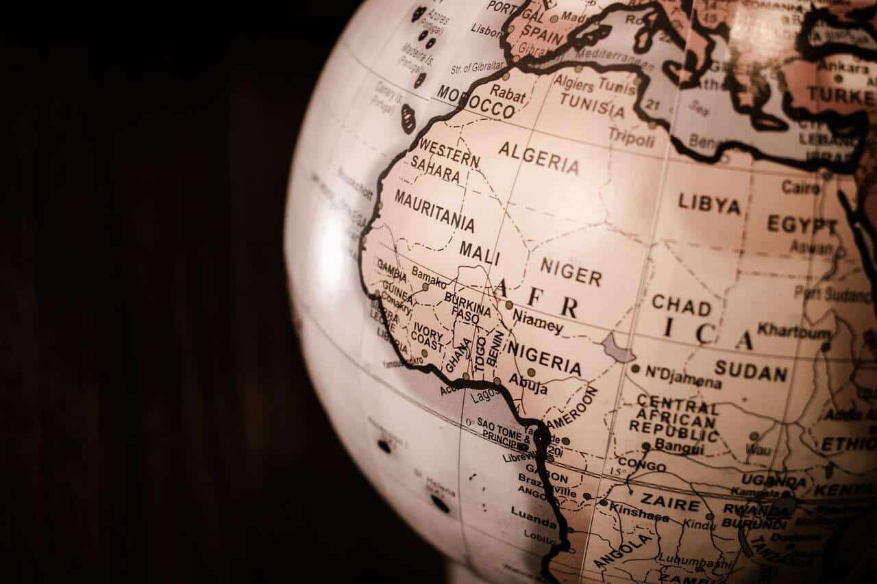 Close-up view of a globe showing Africa