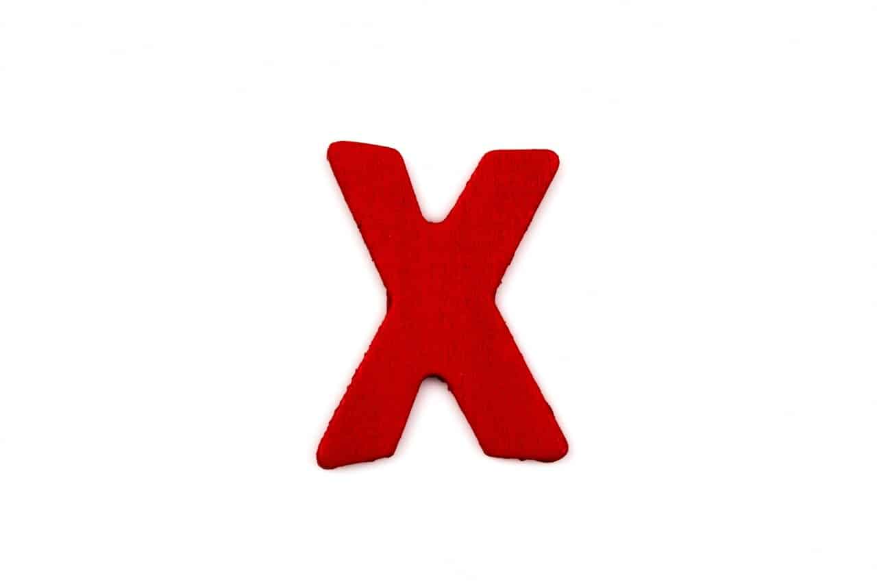 Red letter X on white background