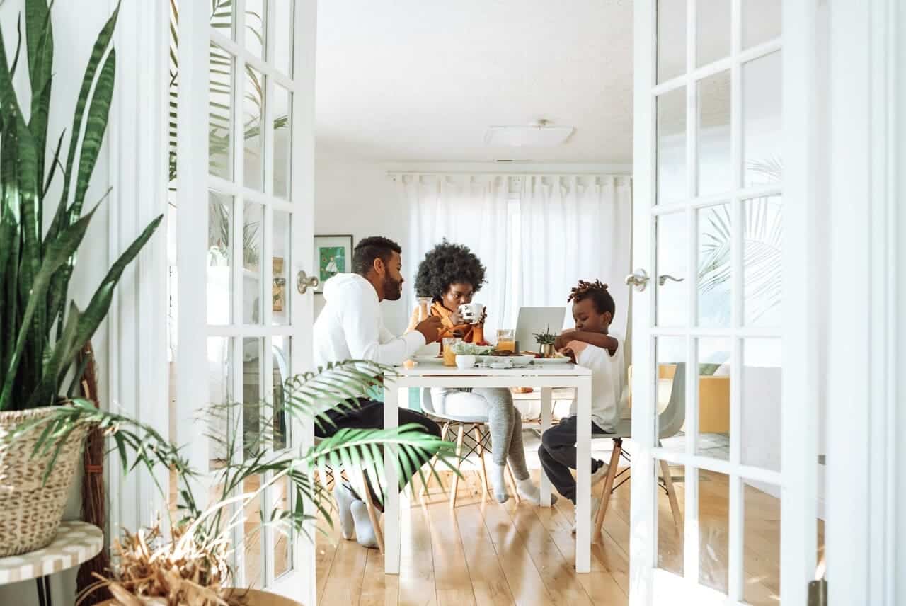 Family having breakfast together at a dining table